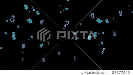 Image of blue puzzles and numbers floating over black background 87577040
