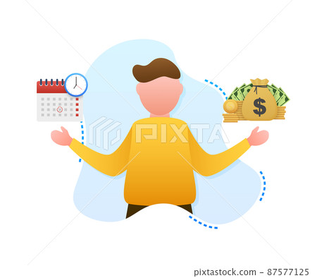 Man choosing between two options Time and money. Vector stock illustration 87577125