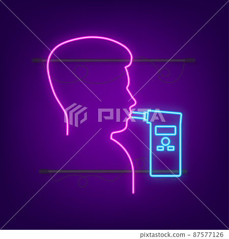 Handheld Breath Alcohol Tester Analyzer Electronic Device, neon icon. Vector stock illustration 87577126