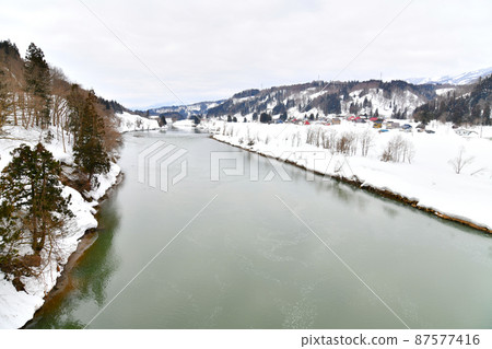 從市川大橋/千曲川上游看（長野縣飯山市）[2022.3] 87577416