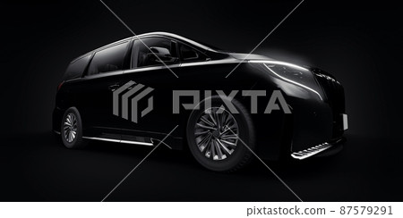 Black Minivan family city car. Premium Business Car. 3D illustration 87579291