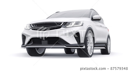 White sports compact car SUV. 3d render illustrration 87579348