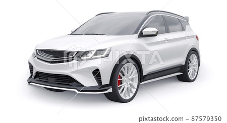 White sports compact car SUV. 3d render illustrration White sports compact car SUV. 3d render illustrration 87579350