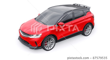 Red sports compact car SUV. 3d render illustrration Red sports compact car SUV. 3d render illustrration 87579535