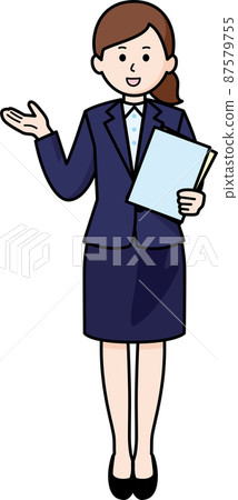 A woman in a suit who guides you with a file A woman in a suit who guides you with a file 87579755