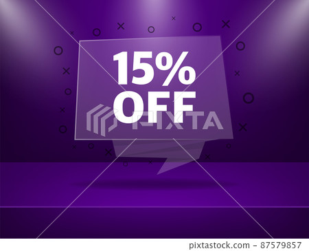 Trendy flat advertising with purple 15 percent discount flat badge for promo design. Poster badge. Business design. Vector illustration Trendy flat advertising with purple 15 percent discount flat badge for promo design. Poster badge. Business design. Vector illustration 87579857