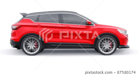 Red sports compact car SUV. 3d render illustrration 87580174