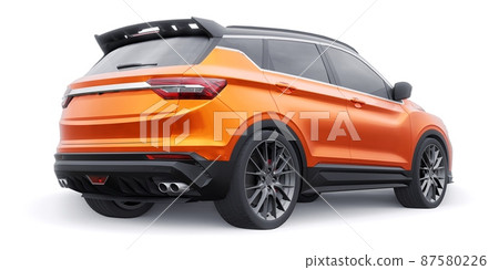 Orange sports compact car SUV. 3d render illustrration Orange sports compact car SUV. 3d render illustrration 87580226