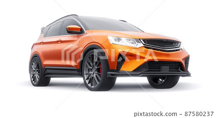 Orange sports compact car SUV. 3d render illustrration Orange sports compact car SUV. 3d render illustrration 87580237