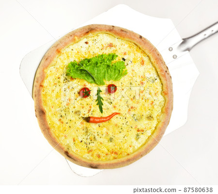 Four cheeses pizza with crunchy edge. Quattro formaggi Four cheeses pizza with crunchy edge. Quattro formaggi 87580638