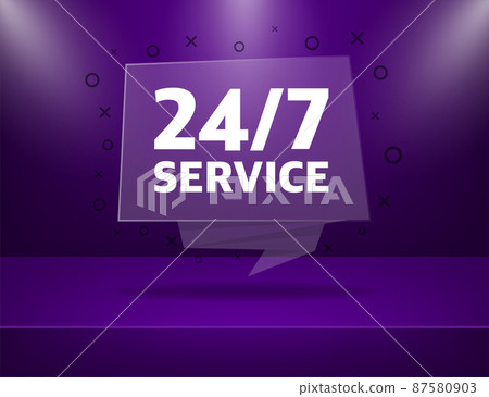 Service 24 7 banner in flat style on dark background. Vector illustration 87580903