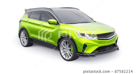 Green sports compact car SUV. 3d render illustrration Green sports compact car SUV. 3d render illustrration 87581214