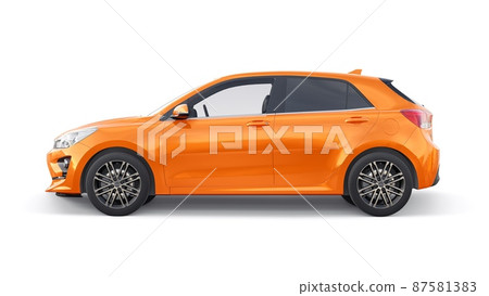 Tula, Russia. February 3, 2022: KIA Rio 2021. Orange Compact urban family hatchback. 3d illustrration. 87581383