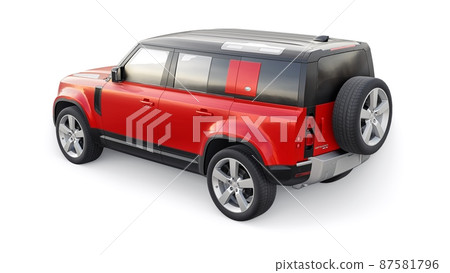Tula, Russia. February 16, 2022: Land Rover Defender 2020. Red Expedition SUV for rural areas and outdoor activities. 3d render Tula, Russia. February 16, 2022: Land Rover Defender 2020. Red Expedition SUV for rural areas and outdoor activities. 3d render 87581796