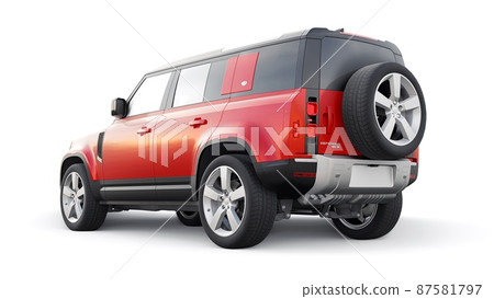 Tula, Russia. February 16, 2022: Land Rover Defender 2020. Red Expedition SUV for rural areas and outdoor activities. 3d render 87581797