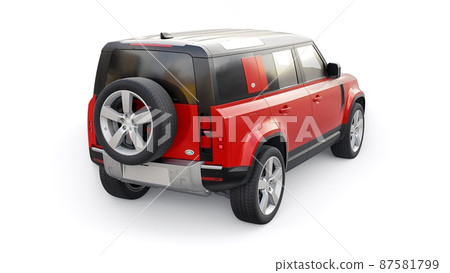 Tula, Russia. February 16, 2022: Land Rover Defender 2020. Red Expedition SUV for rural areas and outdoor activities. 3d render Tula, Russia. February 16, 2022: Land Rover Defender 2020. Red Expedition SUV for rural areas and outdoor activities. 3d render 87581799