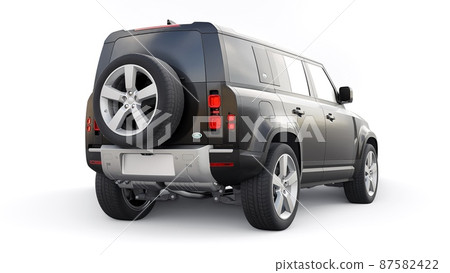 Tula, Russia. February 16, 2022: Land Rover Defender 2020. Black Expedition SUV for rural areas and outdoor activities. 3d render 87582422