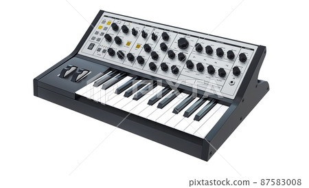 Black analog synthesizer 3D illustration 87583008