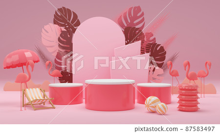 3d rendering box podium palm leaves with summer background. 3d rendering box podium palm leaves with summer background. 87583497