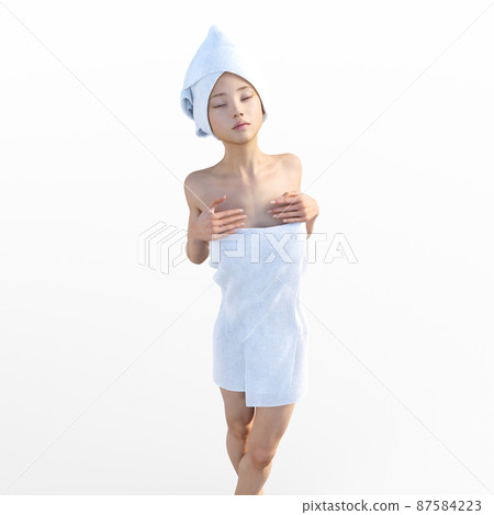 Young woman in bath towel perming3DCG illustration material 87584223