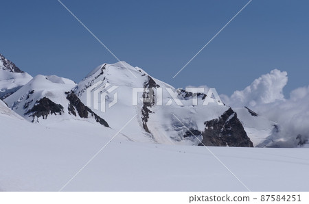 Snowy scenery of Lyskamm and Castor mountains at Valais in Switzerland 87584251