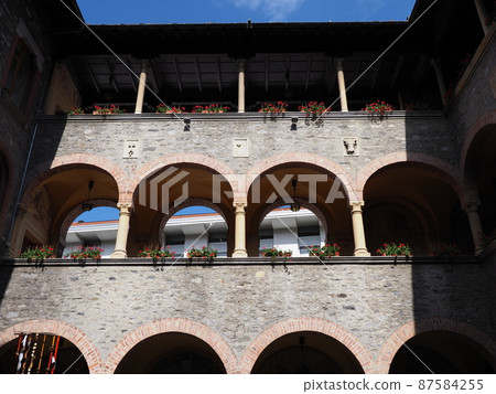 Courtyard of city hall building in Bellinzona city in Switzerland Courtyard of city hall building in Bellinzona city in Switzerland 87584255
