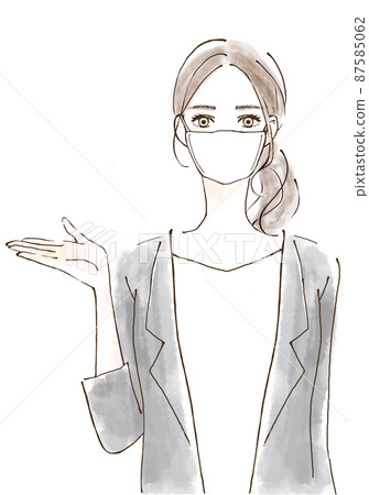 Illustration of a working woman wearing a mask Person company profile 87585062