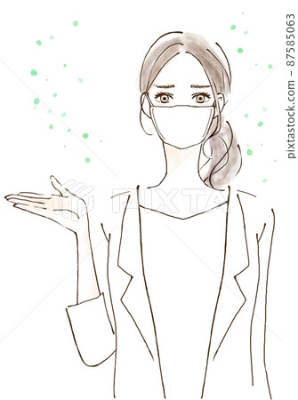 Illustration material of a woman with hay fever, a working person, troubled yellow sand trouble 87585063