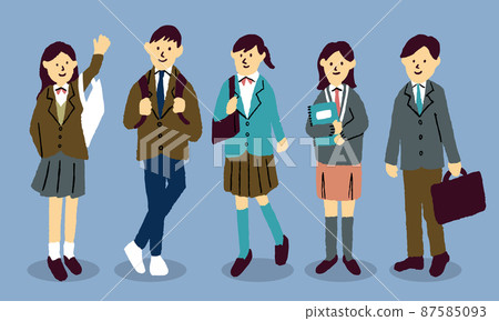 五名男女高中生製服插畫 五名男女高中生製服插畫 87585093