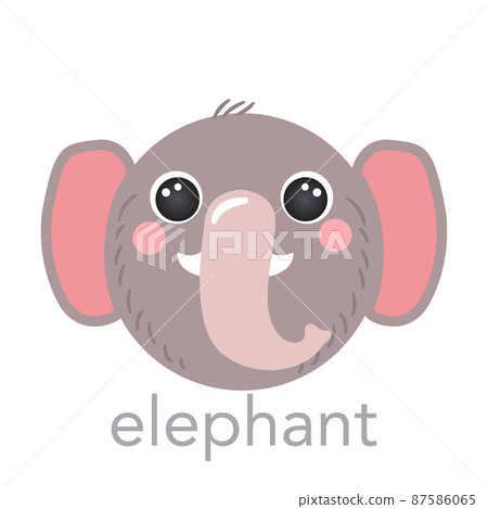 Elephant Cute portrait with name text smiley head cartoon round shape animal face, isolated vector icon illustrations 87586065