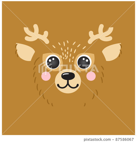 Cute dear portrait square smiley head cartoon round shape animal avatar face isolated character vector icon illustration 87586067