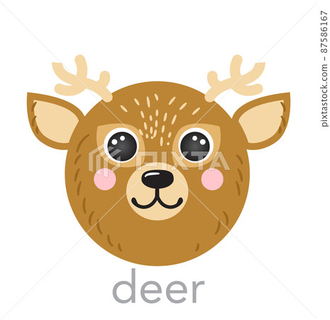 Deer Cute portrait with name text smiley head cartoon round shape animal face, isolated avatar vector icon illustrations Deer Cute portrait with name text smiley head cartoon round shape animal face, isolated avatar vector icon illustrations 87586167