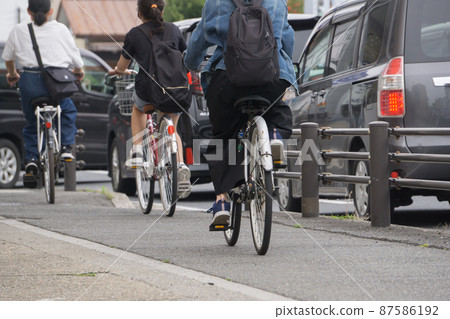Bicycle on the sidewalk Bicycle on the sidewalk 87586192
