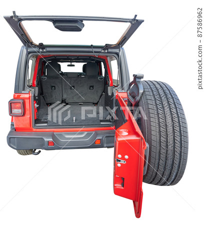 Red car with open clean boot Red car with open clean boot 87586962