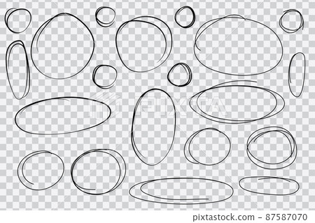 Hand drawn circle and oval outline set on transparent background. Pencil lines can be used in many forms of work. 87587070