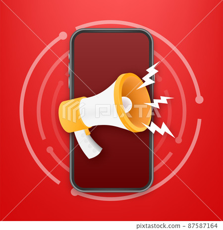 Megaphone smartphone for marketing advertising design. Marketing announcement 87587164