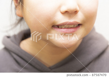 The mouth of an elementary school girl 87587470