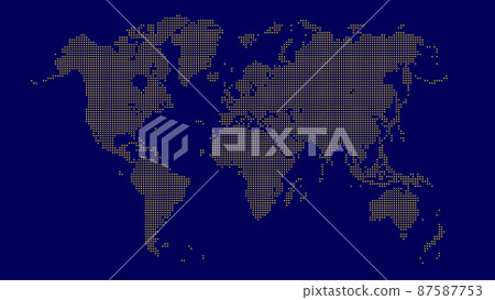 World map made of small yellow dots on blue background. Vector illustration World map made of small yellow dots on blue background. Vector illustration 87587753