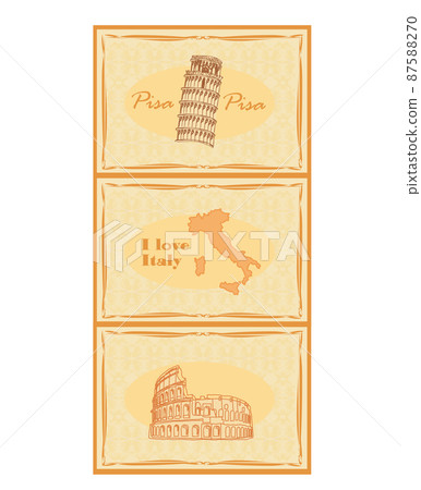 italian monuments icon - set of vintage ornamental cards 87588270