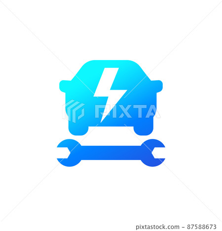 electric car, ev service icon on white electric car, ev service icon on white 87588673