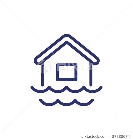 Flood line icon with a house Flood line icon with a house 87588674