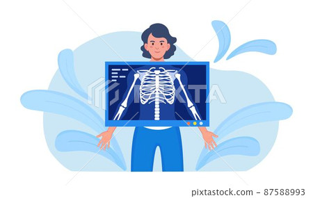 X-ray Medical Diagnostics Bones, Skeleton Checkup. Roentgen of Chest Bone. Radiology Body Scanner, Equipment Scanning Human Body for Patient Disease. Fluorography Exam. Injury and Trauma Diagnosis 87588993