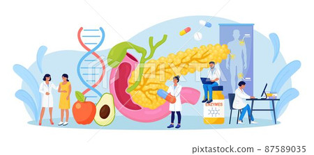 Doctor examine patient, treat pancreatitis. Gastroenterologist diagnose pancreas inflammation. Diet and enzymes for digestive system disease treatment. Internal organs cancer Doctor examine patient, treat pancreatitis. Gastroenterologist diagnose pancreas inflammation. Diet and enzymes for digestive system disease treatment. Internal organs cancer 87589035