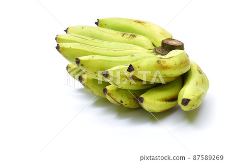 Green banana with egg on white background 87589269