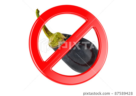 Eggplant with forbidden sign, 3D rendering Eggplant with forbidden sign, 3D rendering 87589428