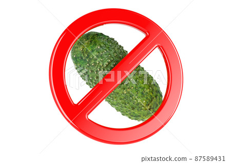 Cucumber with forbidden sign, 3D rendering Cucumber with forbidden sign, 3D rendering 87589431