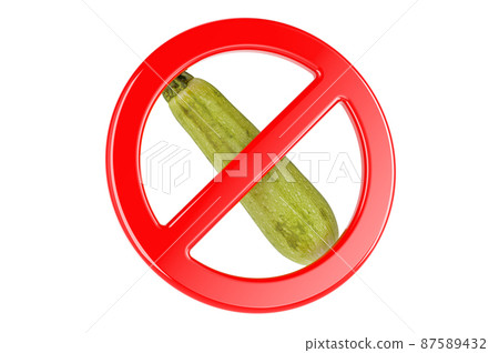 Courgette or zucchini with forbidden sign, 3D rendering Courgette or zucchini with forbidden sign, 3D rendering 87589432
