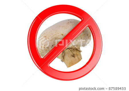 Champignon mushroom with forbidden sign, 3D rendering Champignon mushroom with forbidden sign, 3D rendering 87589433
