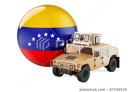 Military truck with Venezuelan flag. Combat defense of Venezuela, concept. 3D rendering 87589526