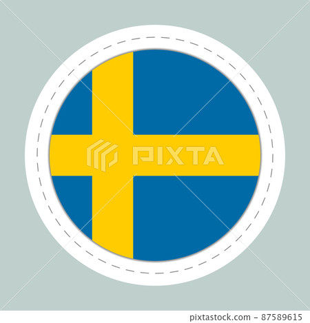 Sticker ball with flag of Sweden. Round sphere, template icon. Swedish national symbol. Glossy realistic ball, 3D abstract vector illustration. Big bubble 87589615